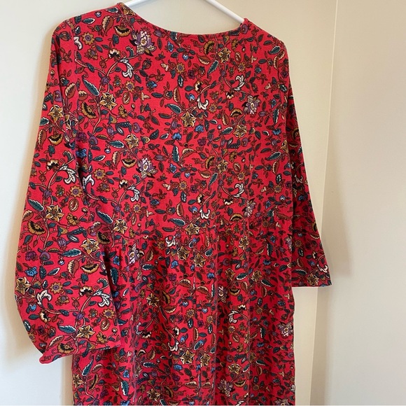 Zanzea MIDI Red Floral Pull Over Dress 3/4 Sleeves Size Medium Cottagecore - Picture 6 of 9